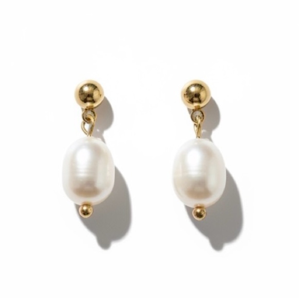 Faux Pearl and Gold Drop Earrings